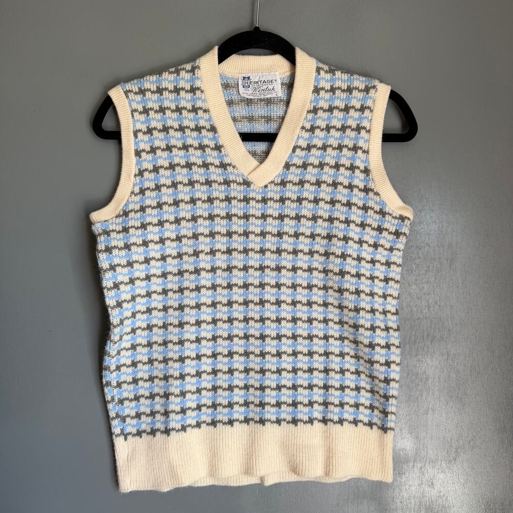 Vintage HERITAGE Sportswear Women's Large Blue White Grey Acrylic Sweater Vest